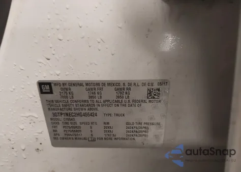 2017 GMC Sierra 1500 Slt z USA, uszkodzony, nr VIN 3GTP1NEC2HG456424